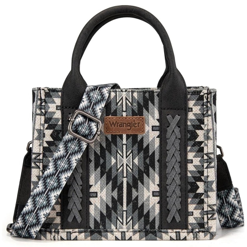 Wrangler Mini Tote Bag Women Small Black Gray Aztec Southwestern NWT WG2213-8866